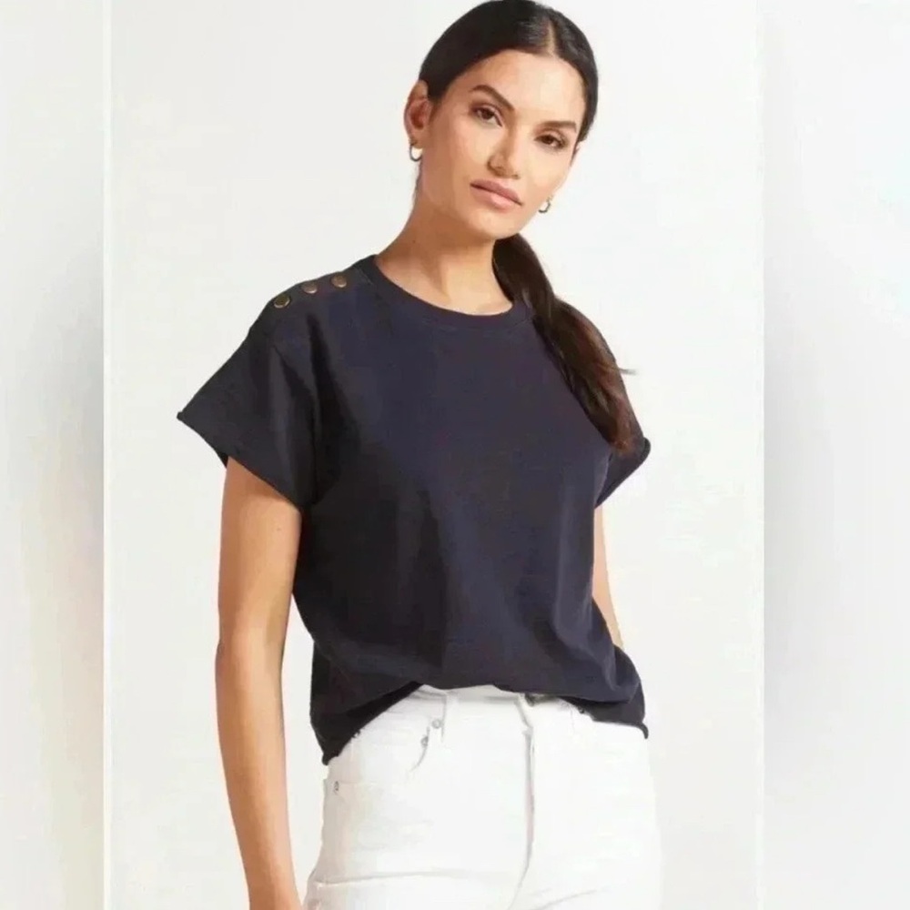 Nation LTD Navy Button-Shoulder Tee